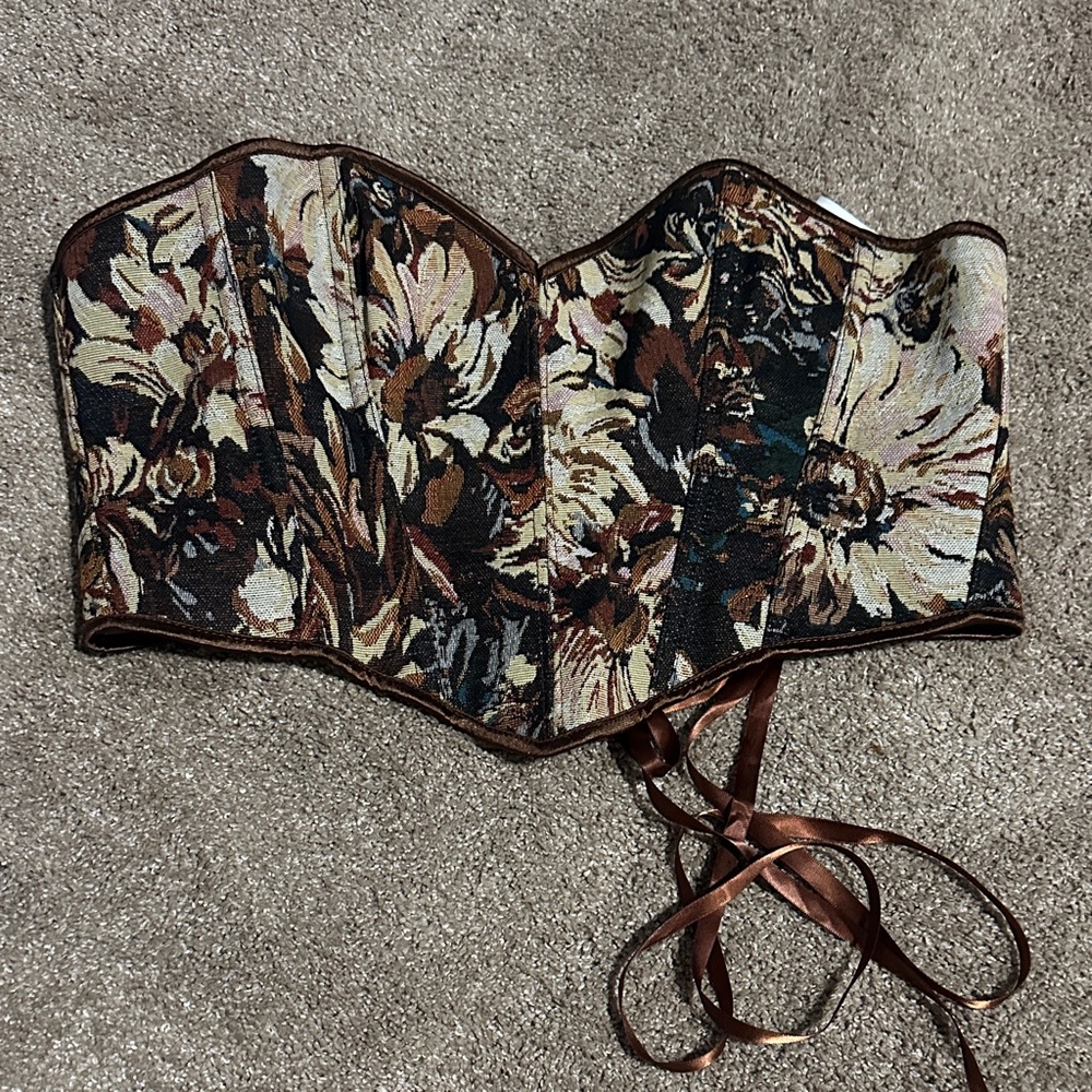 Floral Corset Top with Lace-Up Back